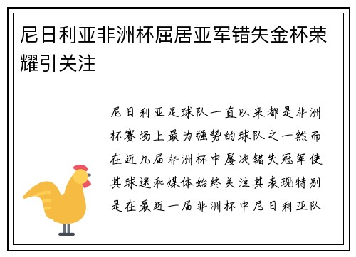 尼日利亚非洲杯屈居亚军错失金杯荣耀引关注 尼日利亚非洲杯屈居亚军错失金杯荣耀引关注